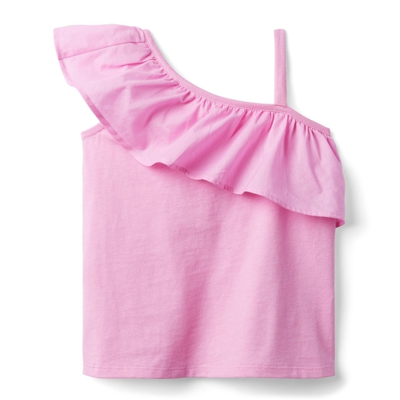 Janie and Jack Pink One-Shoulder Ruffle Tank Top - Picture 1 of 6